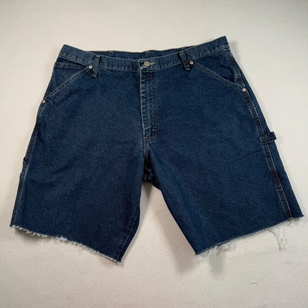 Wrangler Mens Dark Wash Denim Cut Off Carpenter Cargo Shorts 36 Waist